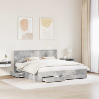 Produktbild för Sängram med huvudgavel Betonggrå 180 x 200 cm Konstruerat trä