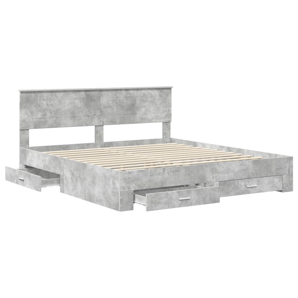 Produktbild för Sängram med huvudgavel Betonggrå 180 x 200 cm Konstruerat trä