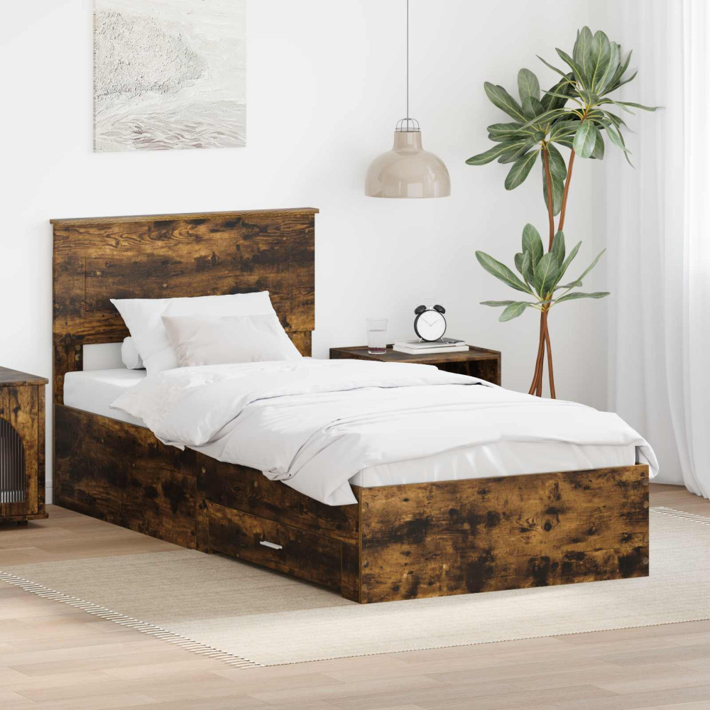Produktbild för Sängram med huvudgavel Rökt ek 100 x 200 cm Konstruerat trä