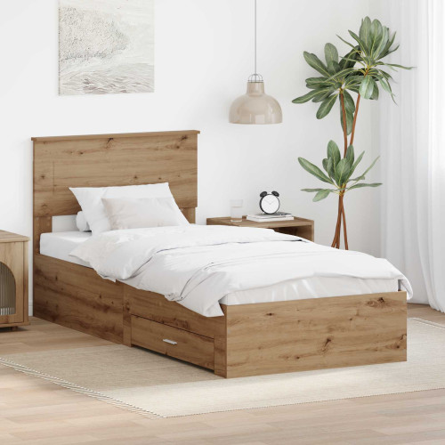 vidaXL Sängram med låda Artisan Ek 100 x 200 cm Konstruerat trä