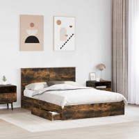 Produktbild för Förvaringssäng med låda Rökt ek 160 x 200 cm Konstruerat trä