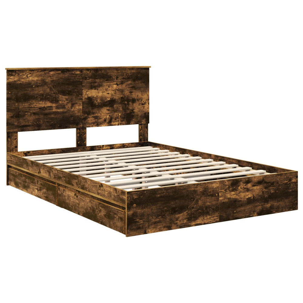 Produktbild för Förvaringssäng med låda Rökt ek 160 x 200 cm Konstruerat trä