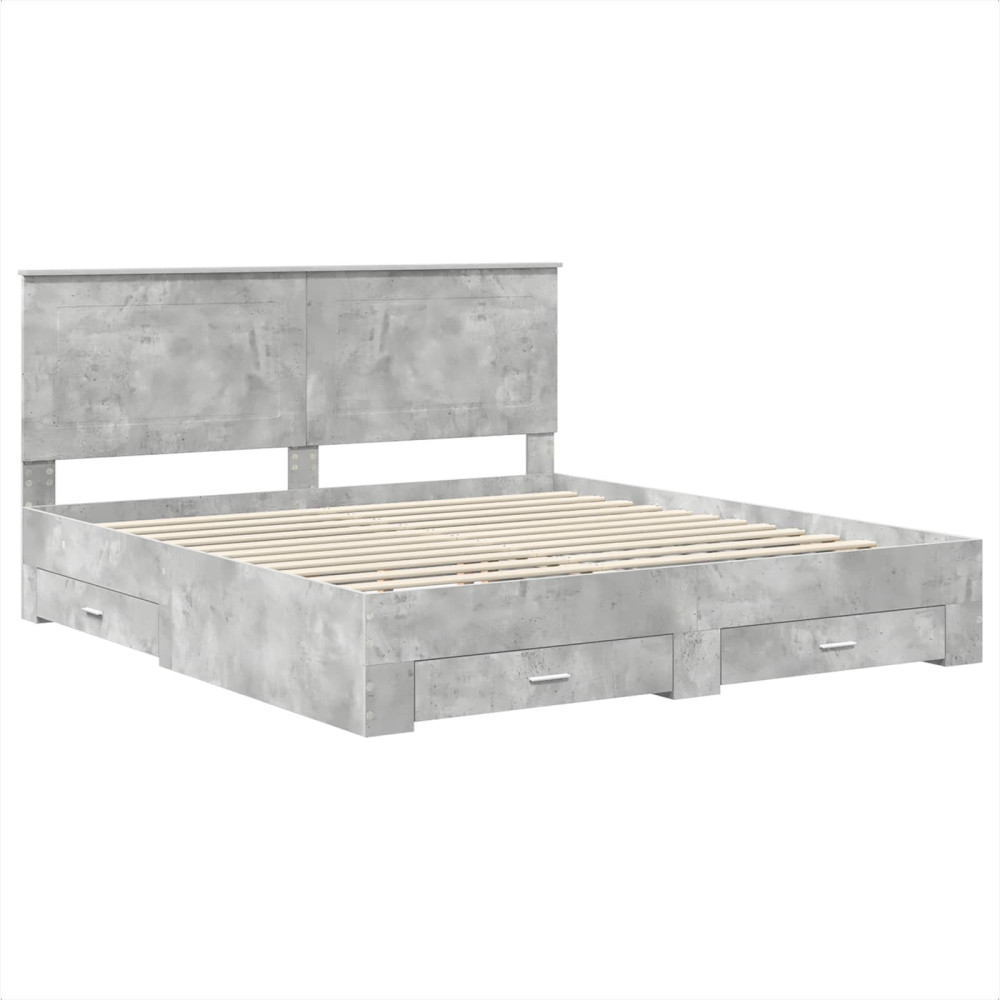 Produktbild för Sängram med huvudgavel Betonggrå 180 x 200 cm Konstruerat trä