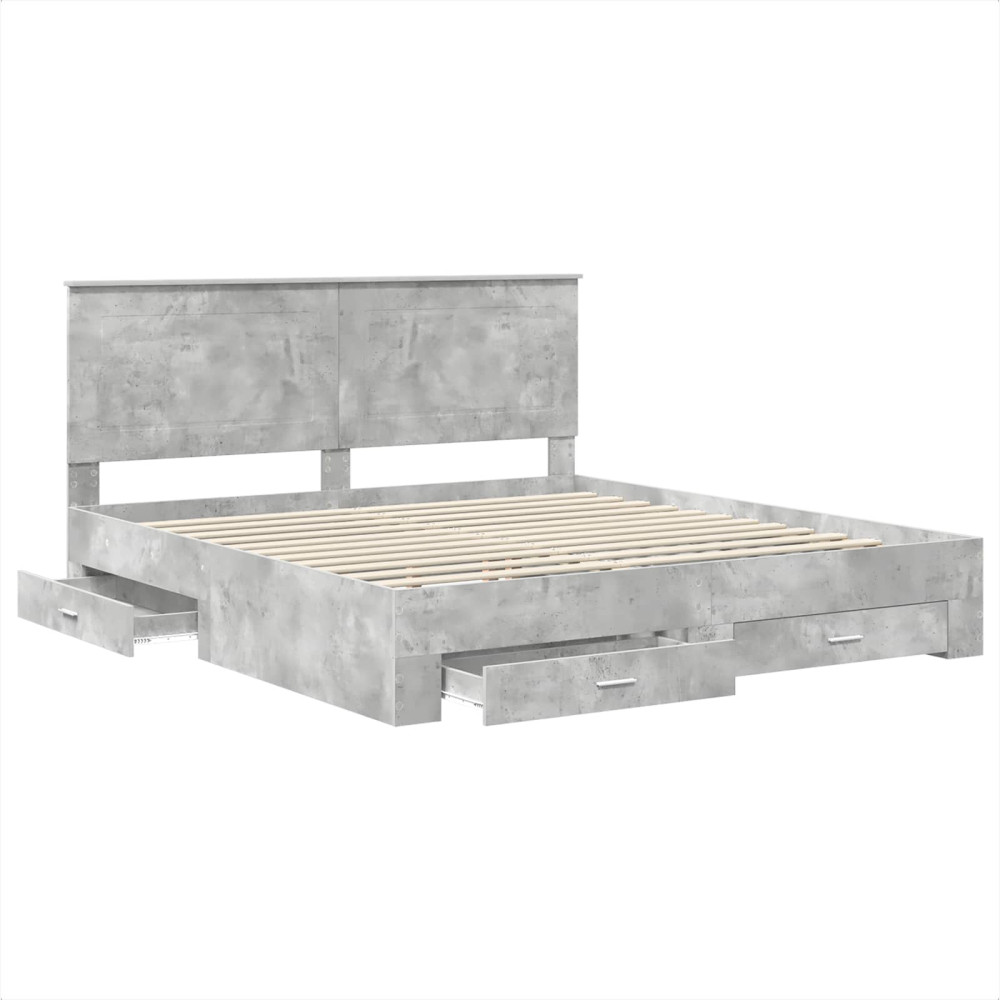 Produktbild för Sängram med huvudgavel Betonggrå 180 x 200 cm Konstruerat trä