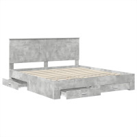 Produktbild för Sängram med huvudgavel Betonggrå 180 x 200 cm Konstruerat trä
