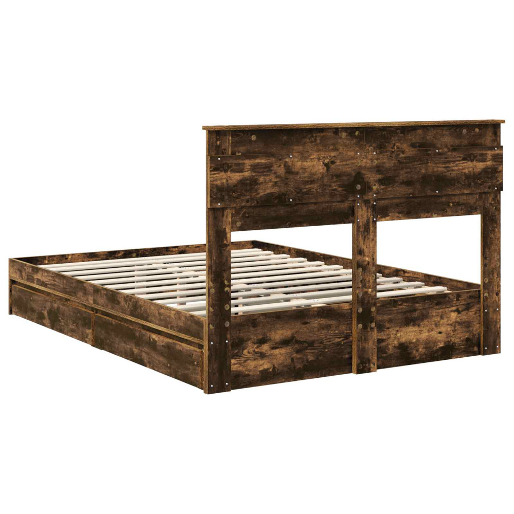 Produktbild för Förvaringssäng med låda Rökt ek 160 x 200 cm Konstruerat trä