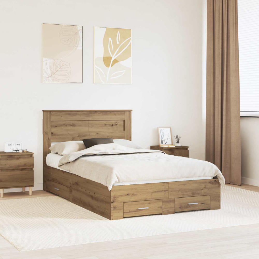 Produktbild för Sängram med låda Artisan Ek 120 x 190 cm Konstruerat trä