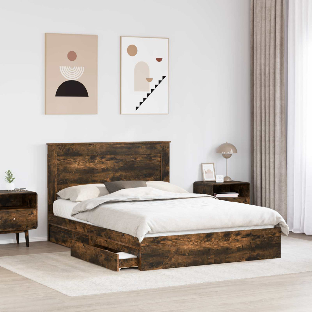 Produktbild för Förvaringssäng med låda Rökt ek 160 x 200 cm Konstruerat trä