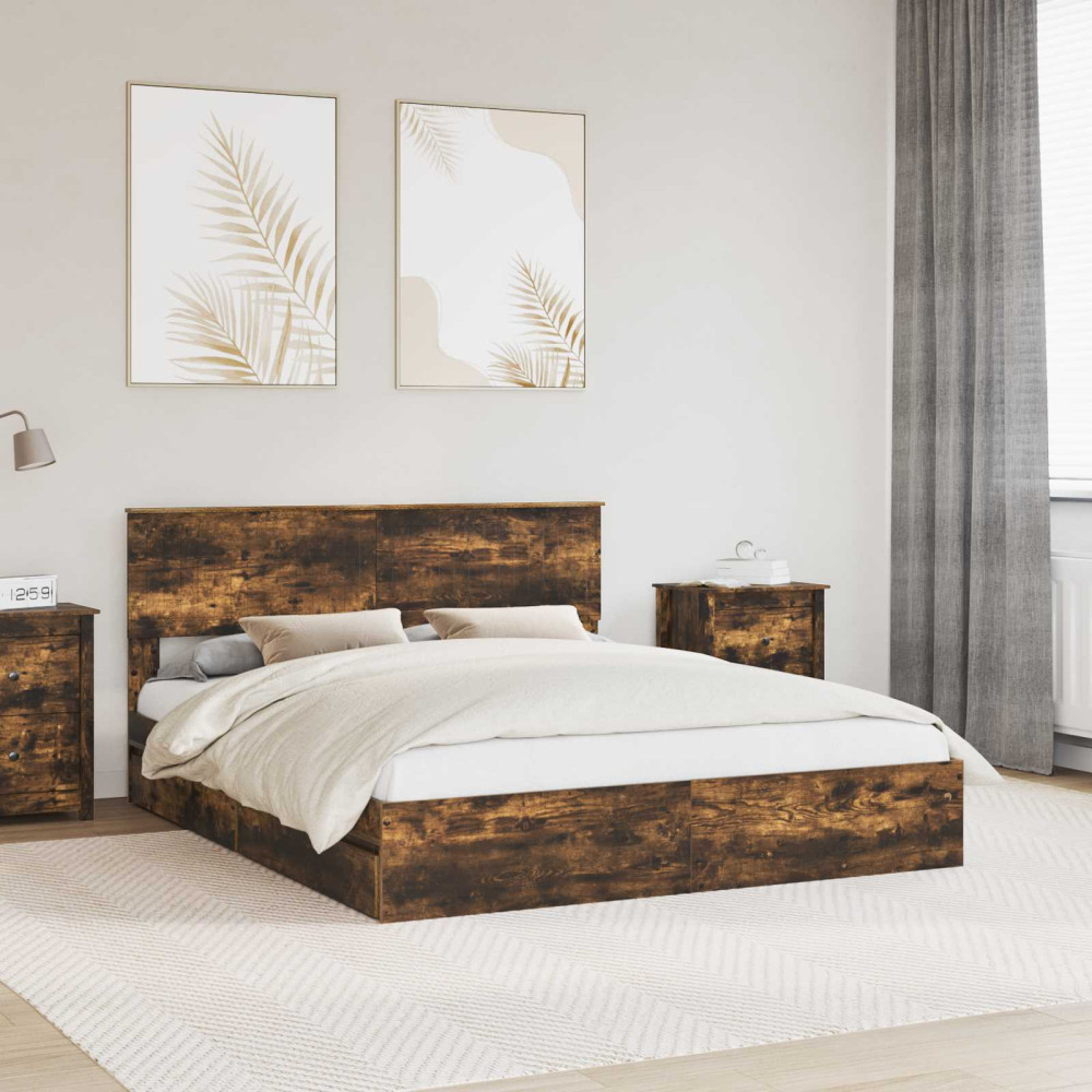 Produktbild för Förvaringssäng med låda Rökt ek 160 x 200 cm Konstruerat trä