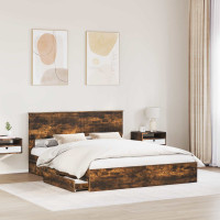 Produktbild för Förvaringssäng med låda Rökt ek 160 x 200 cm Konstruerat trä