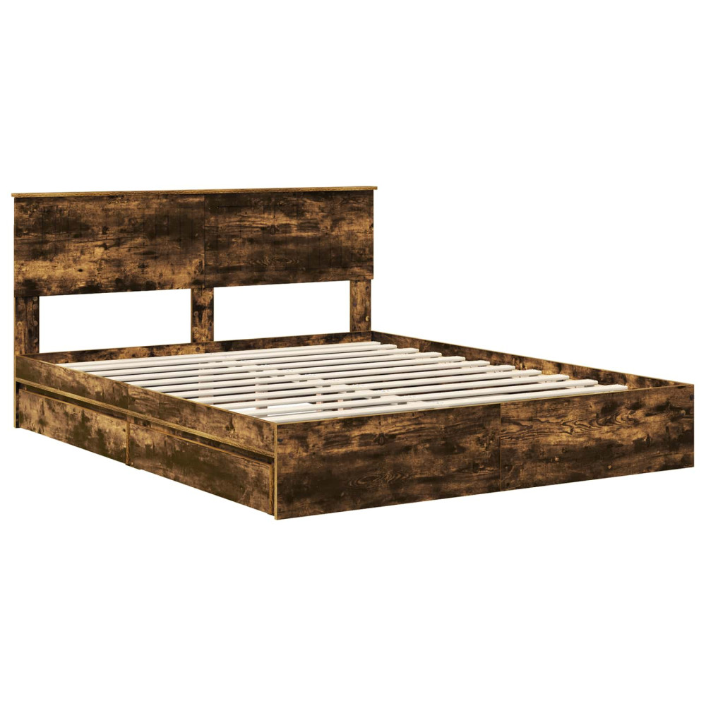 Produktbild för Förvaringssäng med låda Rökt ek 160 x 200 cm Konstruerat trä