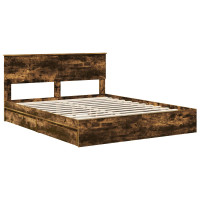 Produktbild för Förvaringssäng med låda Rökt ek 160 x 200 cm Konstruerat trä