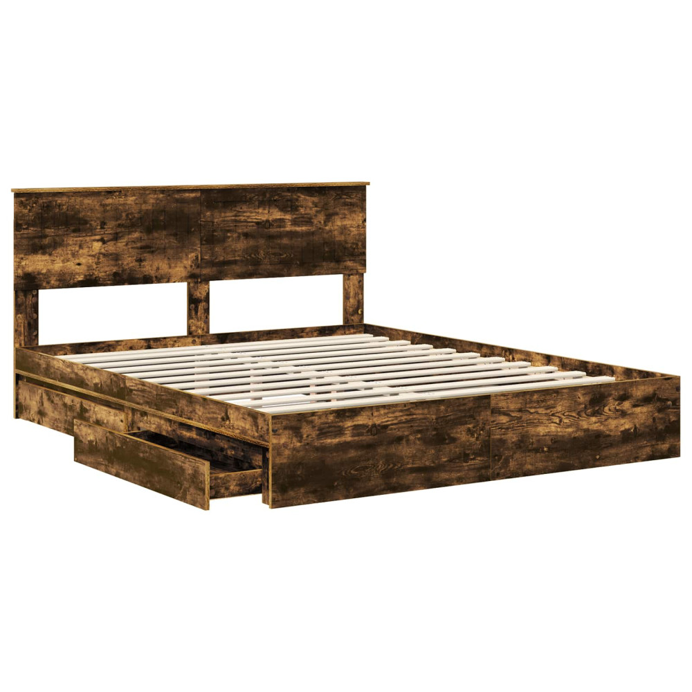 Produktbild för Förvaringssäng med låda Rökt ek 160 x 200 cm Konstruerat trä