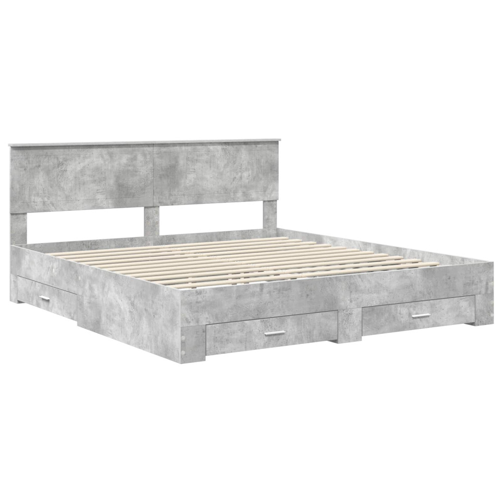 Produktbild för Sängram med låda Betonggrå 180 x 200 cm Konstruerat trä