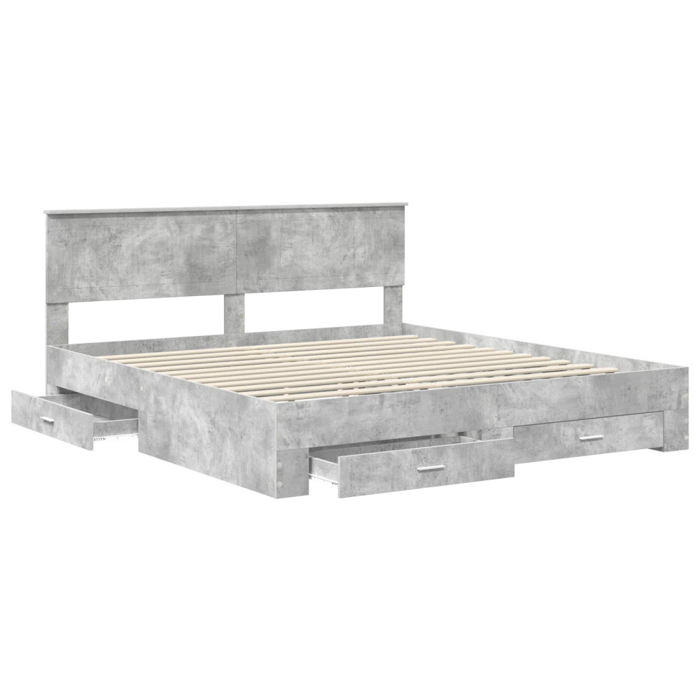 Produktbild för Sängram med låda Betonggrå 180 x 200 cm Konstruerat trä