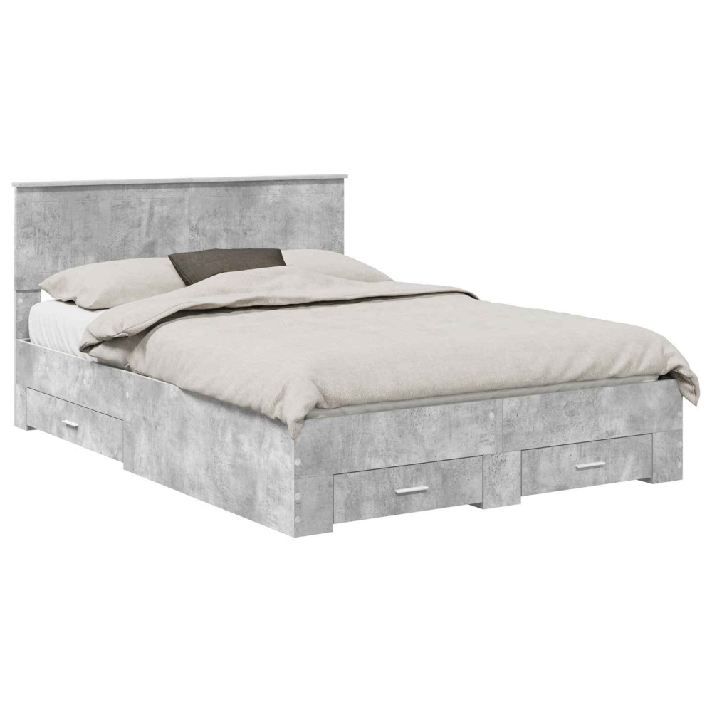 Produktbild för Sängram med låda Betonggrå 140 x 200 cm Konstruerat trä