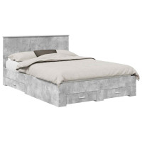 Produktbild för Sängram med låda Betonggrå 140 x 200 cm Konstruerat trä