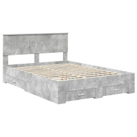 Produktbild för Sängram med låda Betonggrå 140 x 200 cm Konstruerat trä