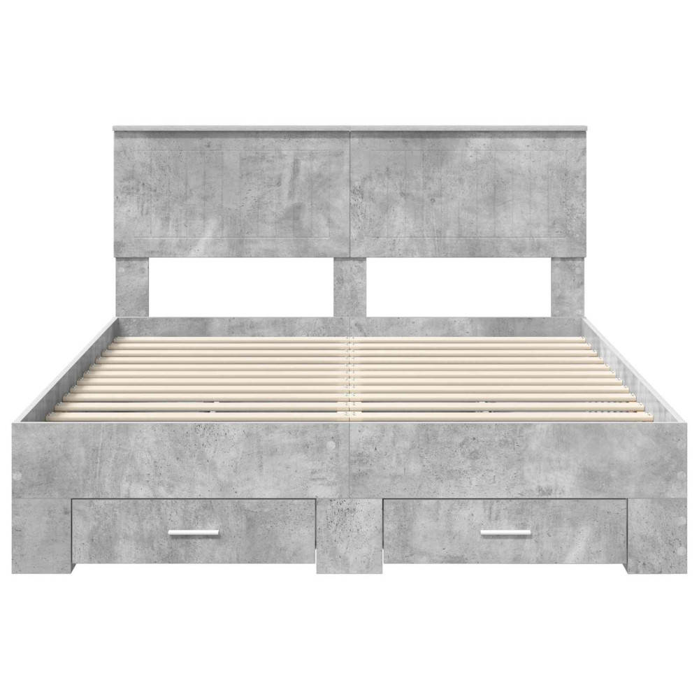 Produktbild för Sängram med låda Betonggrå 140 x 200 cm Konstruerat trä