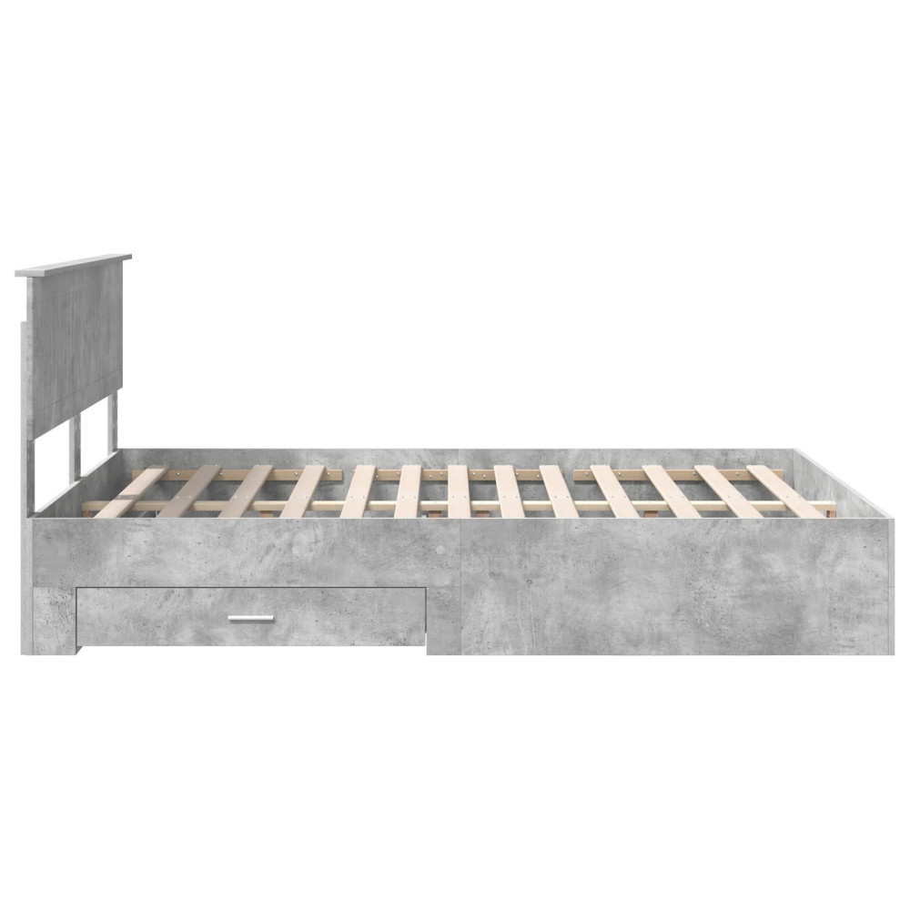 Produktbild för Sängram med låda Betonggrå 140 x 200 cm Konstruerat trä