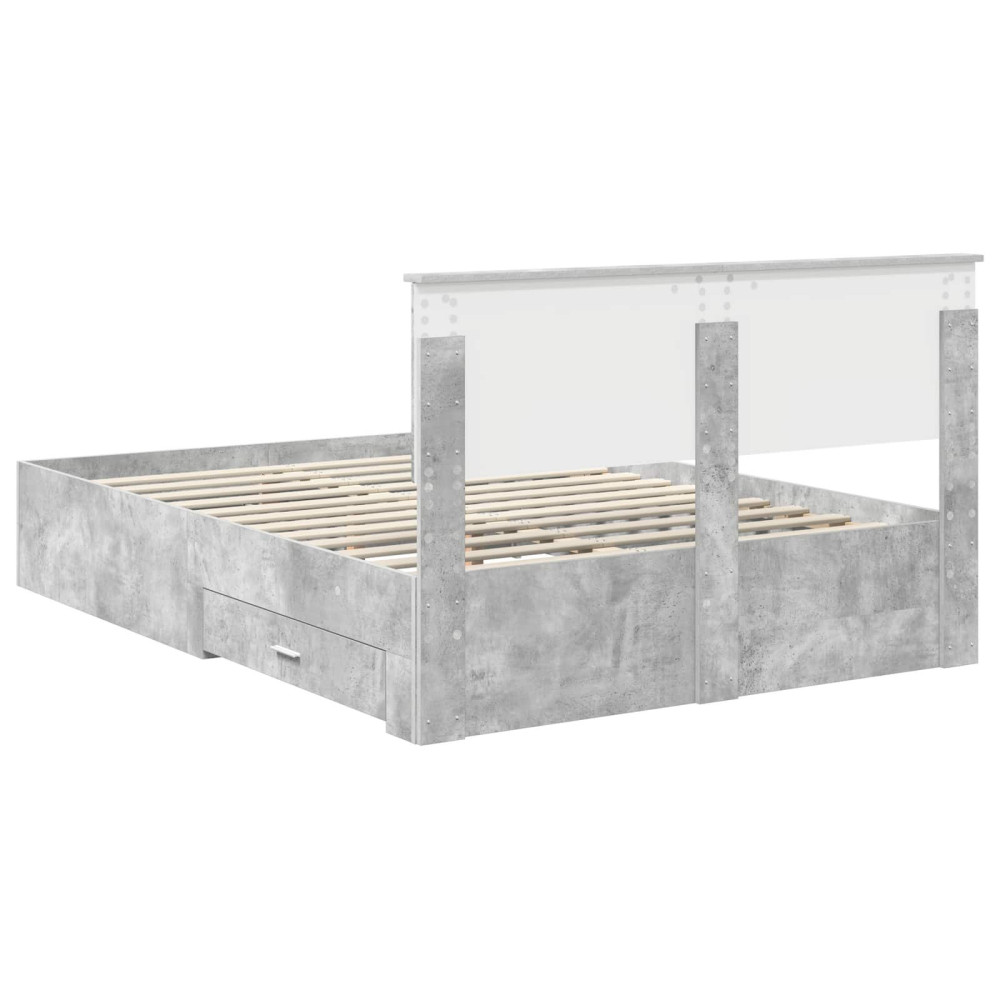 Produktbild för Sängram med låda Betonggrå 140 x 200 cm Konstruerat trä