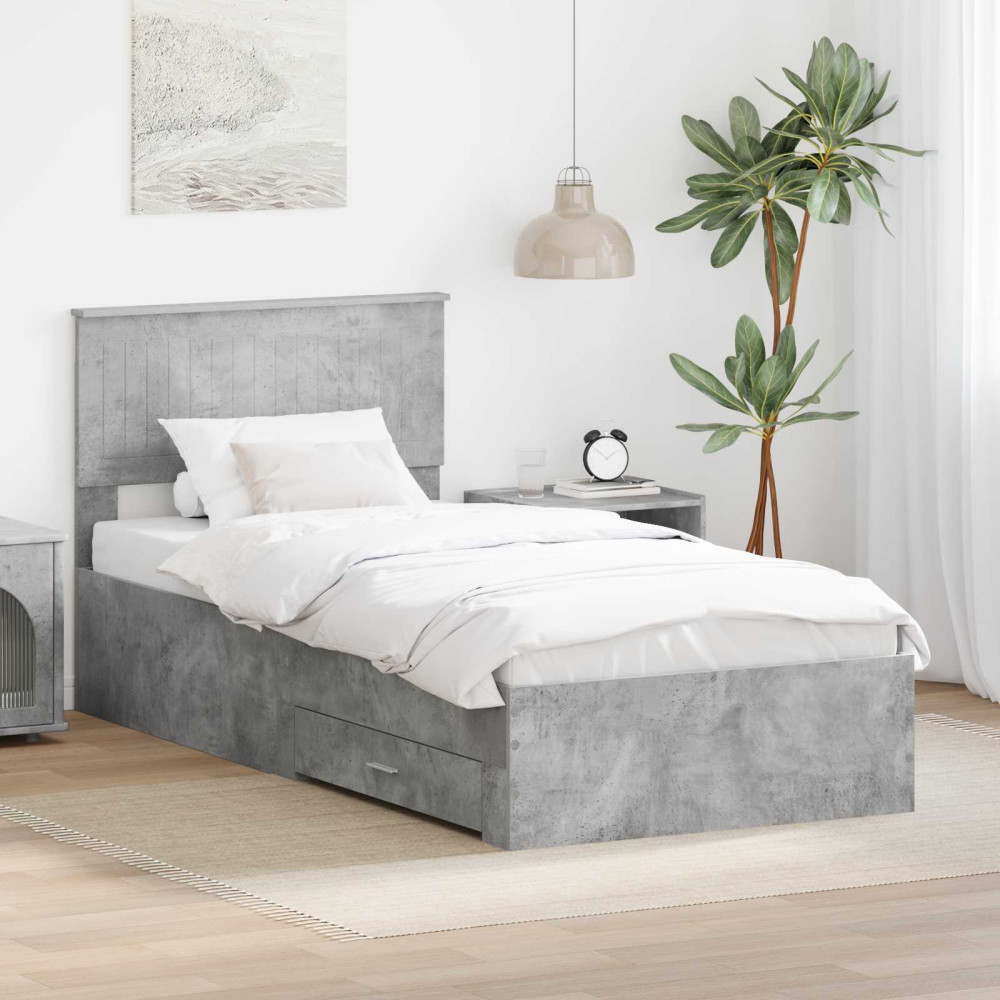 Produktbild för Sängram med låda Betonggrå 90 x 190 cm Konstruerat trä