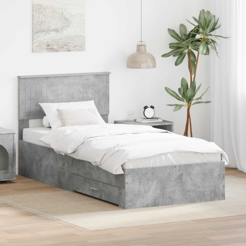 vidaXL Sängram med låda Betonggrå 90 x 190 cm Konstruerat trä