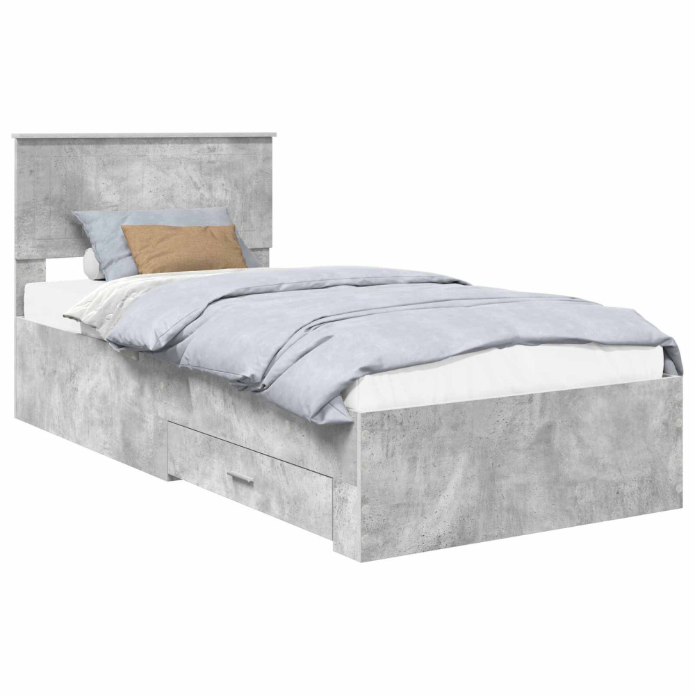 Produktbild för Sängram med låda Betonggrå 90 x 190 cm Konstruerat trä