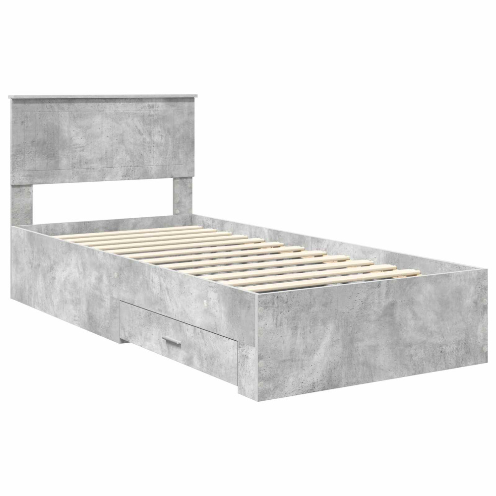 Produktbild för Sängram med låda Betonggrå 90 x 190 cm Konstruerat trä