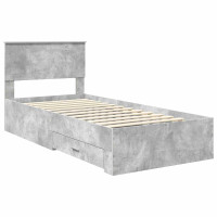 Produktbild för Sängram med låda Betonggrå 90 x 190 cm Konstruerat trä