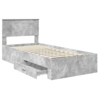 Produktbild för Sängram med låda Betonggrå 90 x 190 cm Konstruerat trä