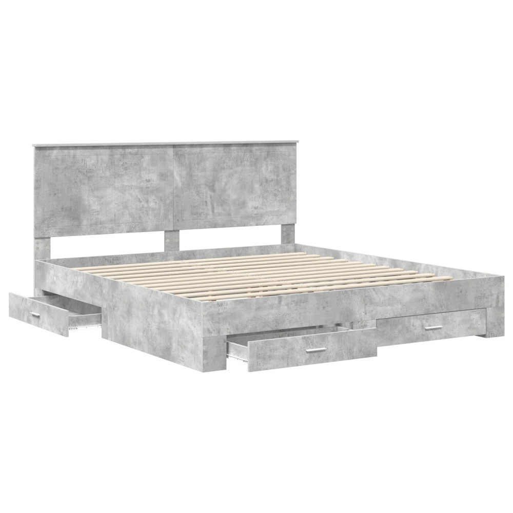 Produktbild för Sängram med huvudgavel Betonggrå 180 x 200 cm Konstruerat trä