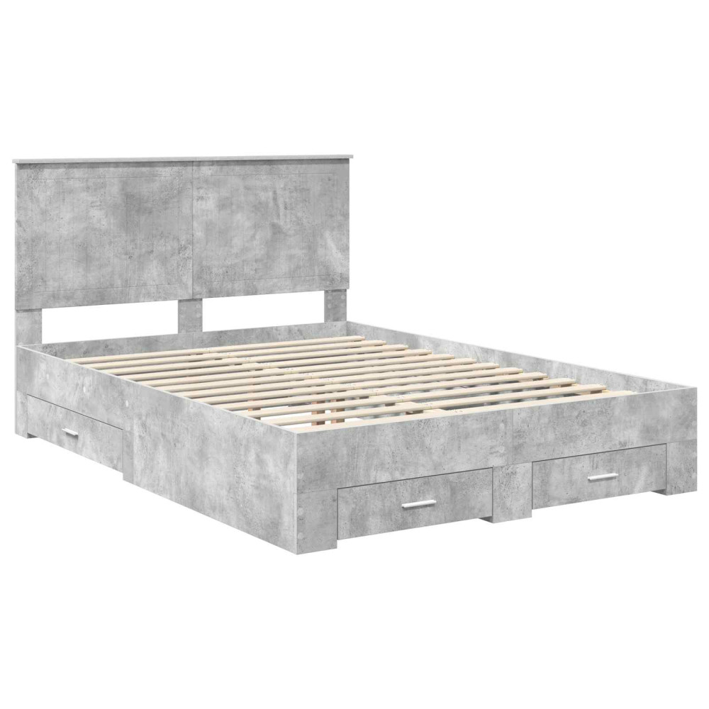 Produktbild för Sängram med huvudgavel Betonggrå 140 x 200 cm Konstruerat trä