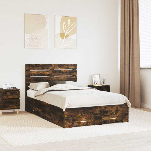 vidaXL Sängram med huvudgavel Rökt ek 135 x 190 cm Konstruerat trä