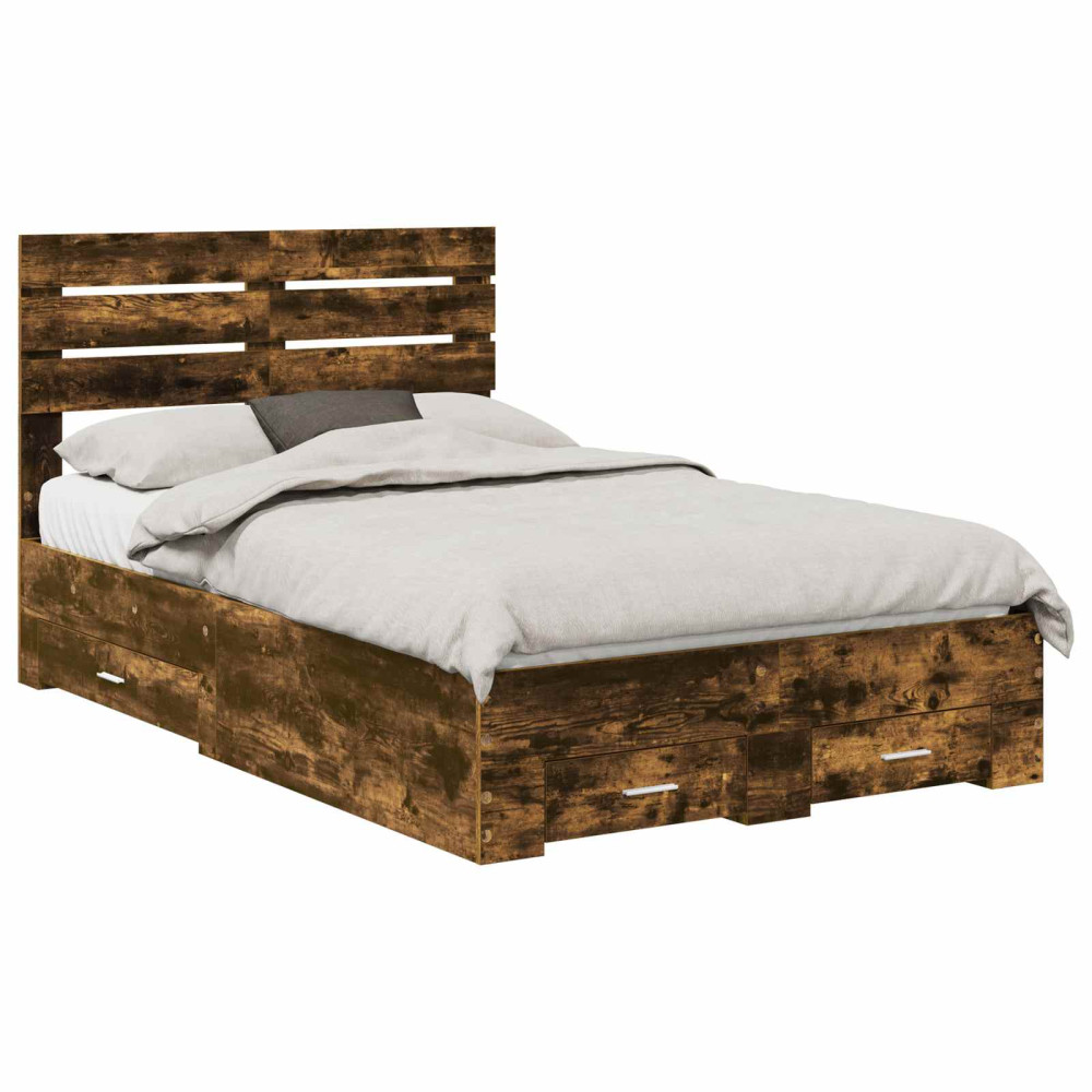 Produktbild för Sängram med huvudgavel Rökt ek 135 x 190 cm Konstruerat trä