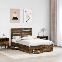 Produktbild för Sängram med huvudgavel Rökt ek 135 x 190 cm Konstruerat trä