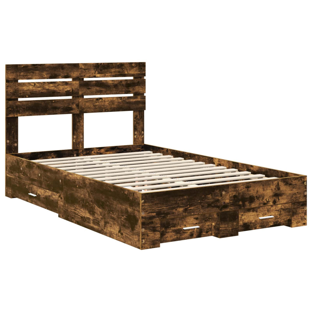 Produktbild för Sängram med huvudgavel Rökt ek 135 x 190 cm Konstruerat trä