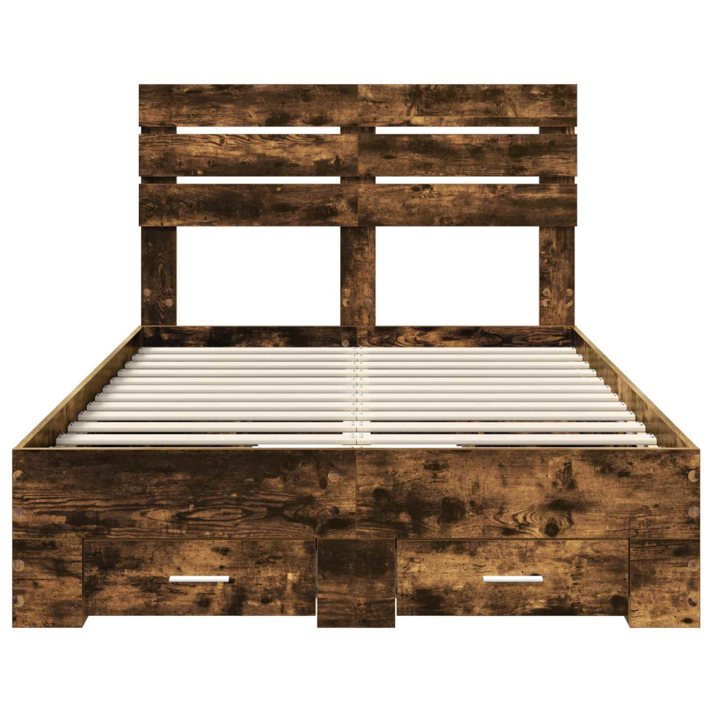 Produktbild för Sängram med huvudgavel Rökt ek 135 x 190 cm Konstruerat trä