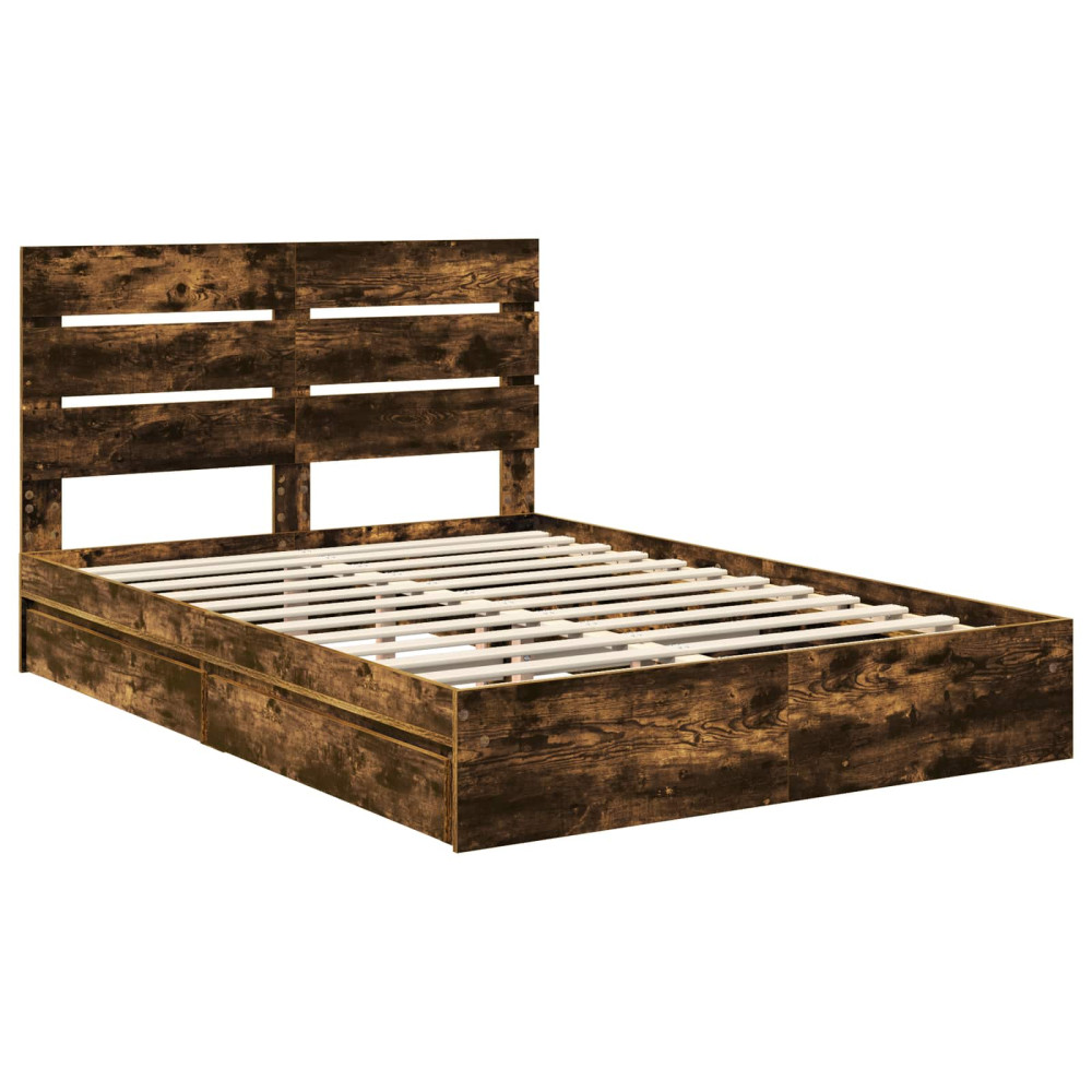 Produktbild för Förvaringssäng med låda Rökt ek 160 x 200 cm Konstruerat trä