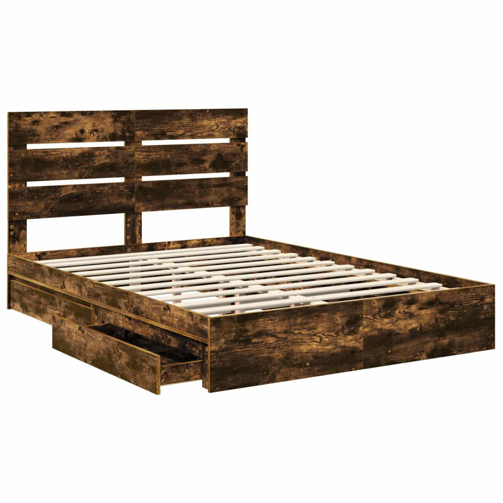 Produktbild för Förvaringssäng med låda Rökt ek 160 x 200 cm Konstruerat trä