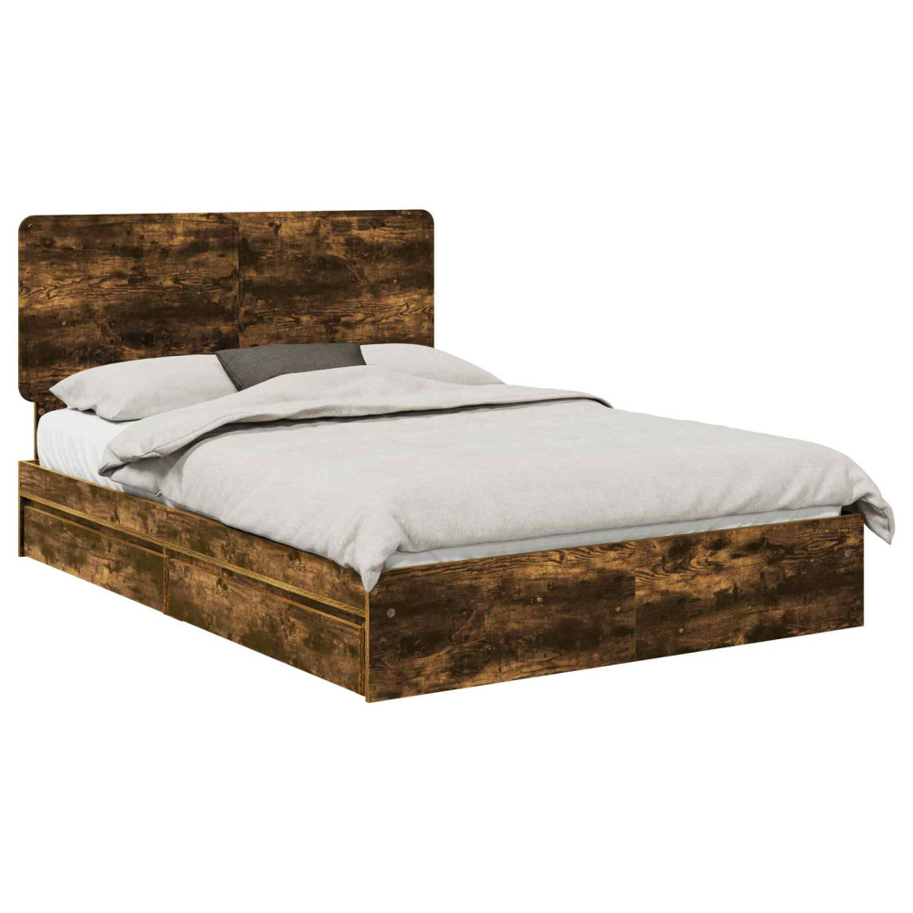 Produktbild för Förvaringssäng med låda Rökt ek 160 x 200 cm Konstruerat trä