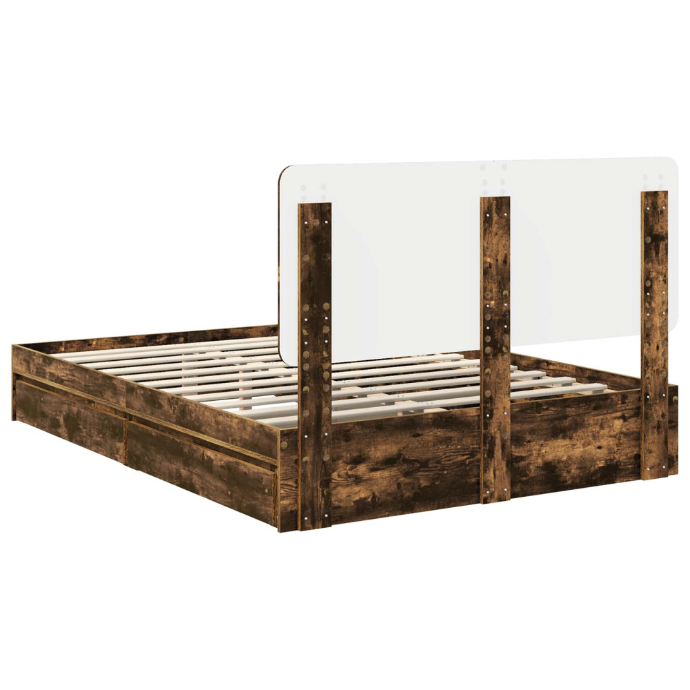 Produktbild för Förvaringssäng med låda Rökt ek 160 x 200 cm Konstruerat trä