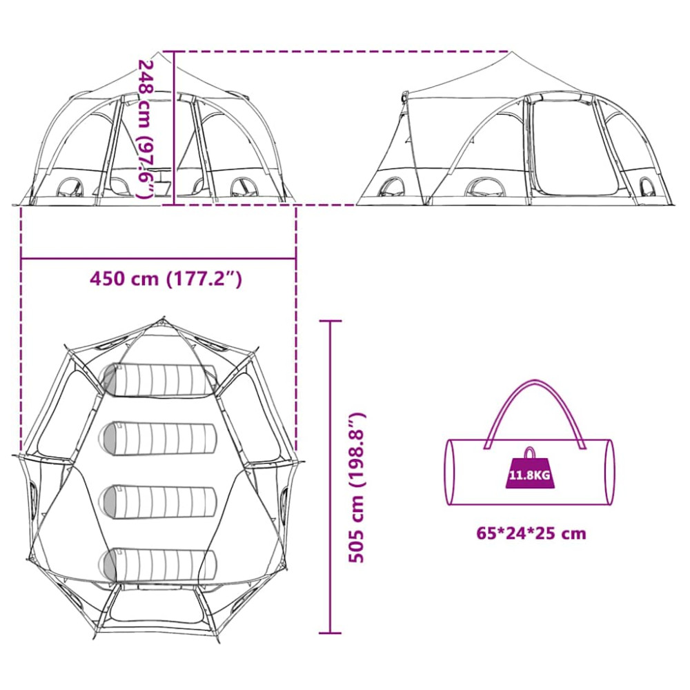 Produktbild för Dome Tält 4-Personer med tak Grå och orange 505 x 450 x 248 cm