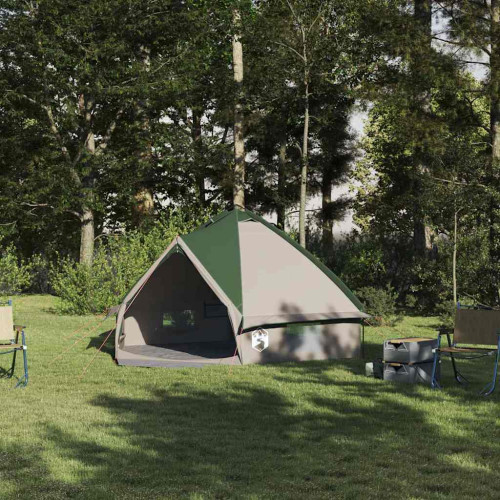 vidaXL Tält för 4 personer med tak Grön och Grå 388 x 320 x 169 cm