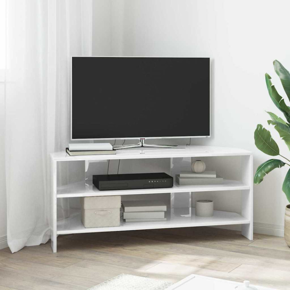Produktbild för HörnTVSkåp Högblank Vit 102x40,5x45cm Konstruerat trä