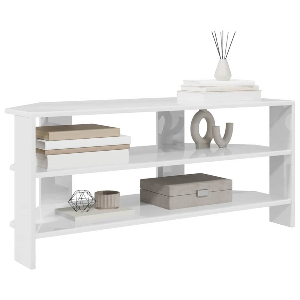 Produktbild för HörnTVSkåp Högblank Vit 102x40,5x45cm Konstruerat trä