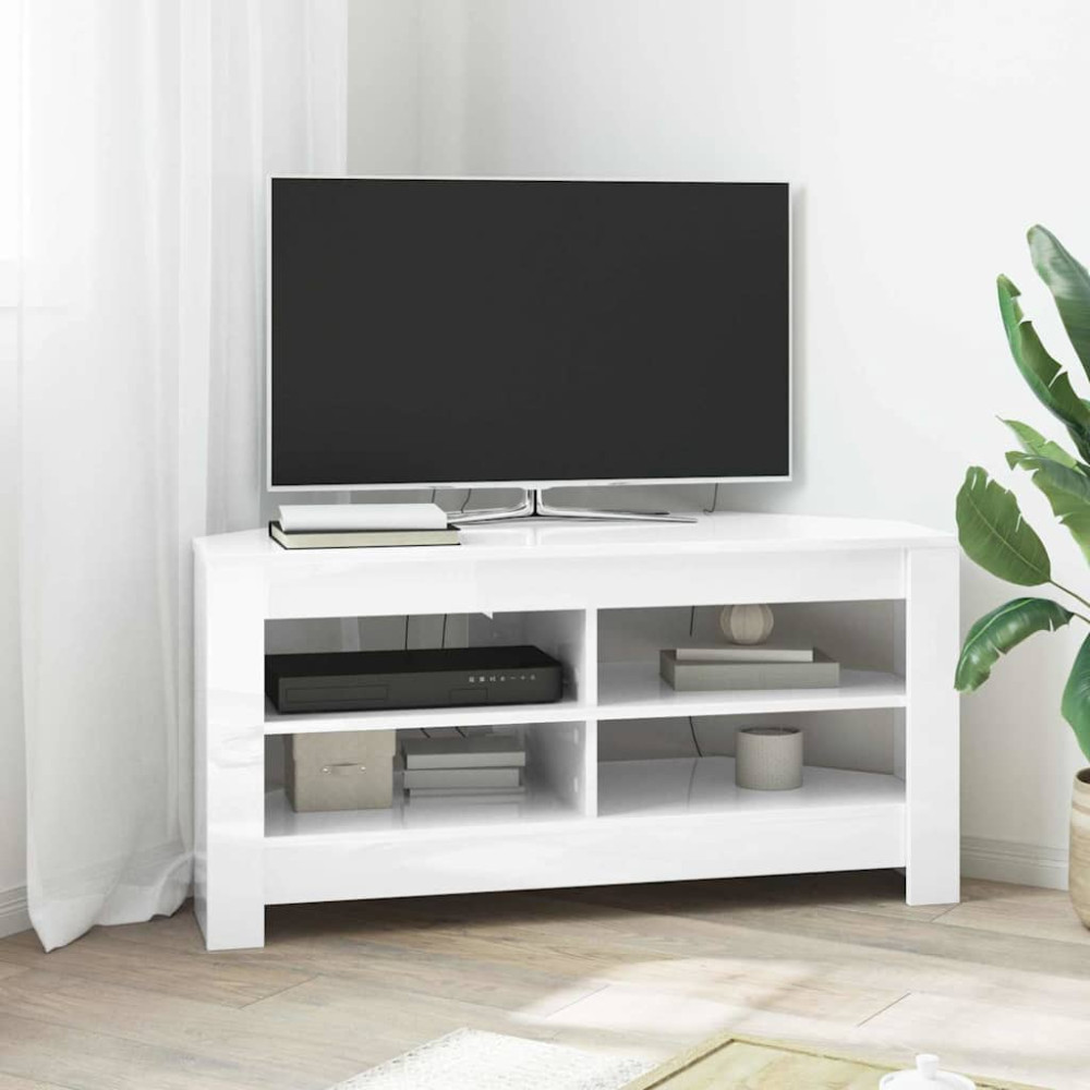 Produktbild för HörnTVSkåp Högblank Vit 102 x 40,5 x 45 cm Konstruerat trä