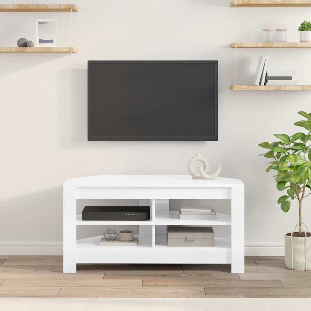 Produktbild för HörnTVSkåp Högblank Vit 102 x 40,5 x 45 cm Konstruerat trä