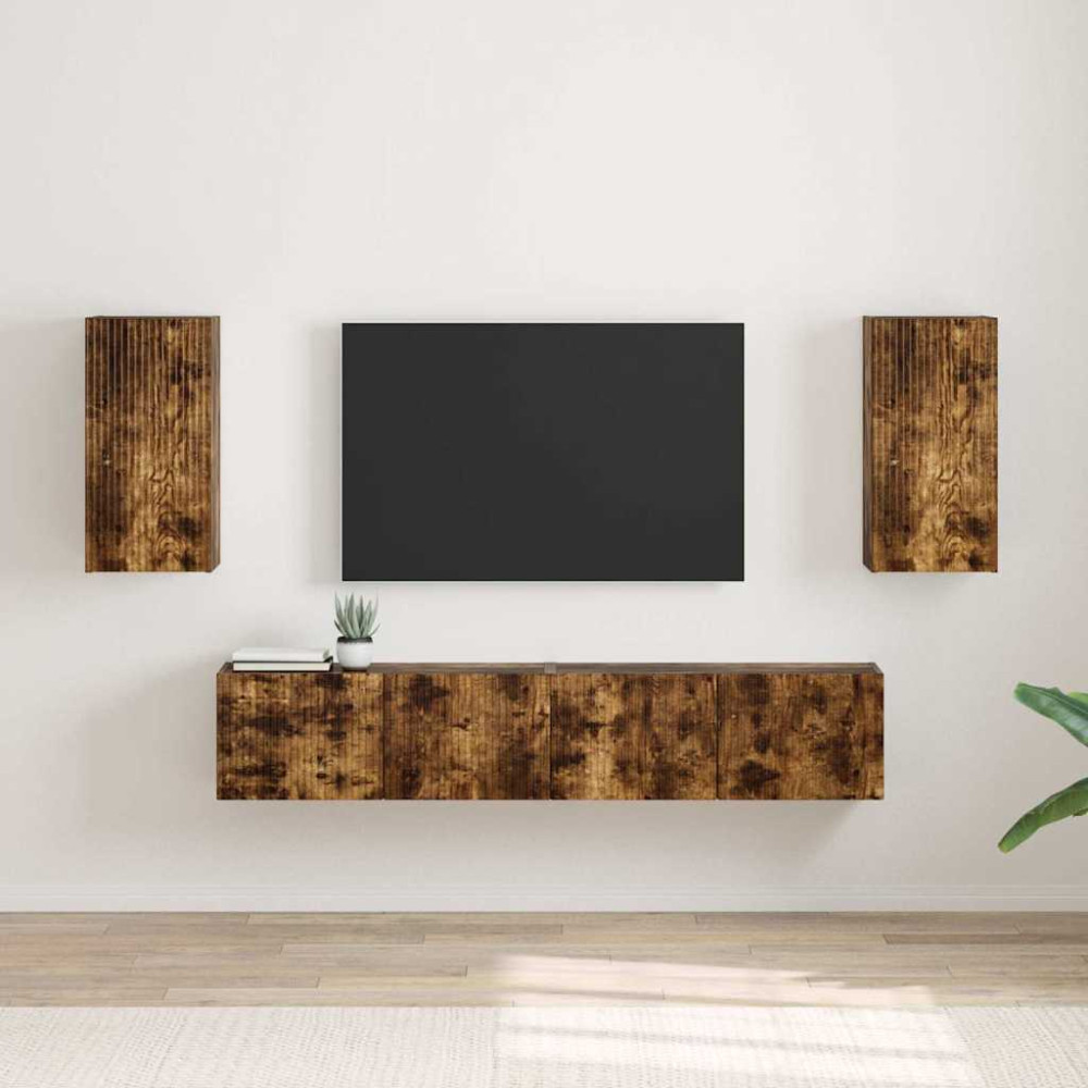 Produktbild för TV Vägghylla 2 pcs Rökt ek 30 x 31 x 60 cm Konstruerat trä