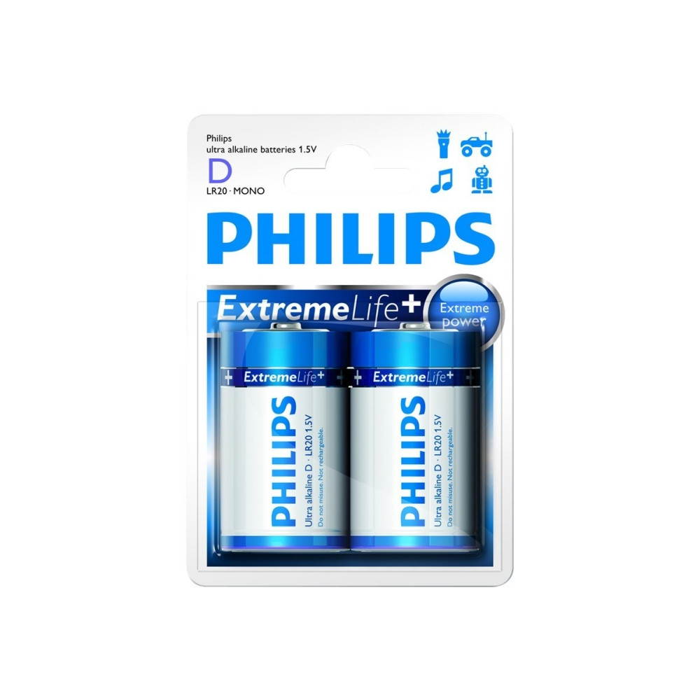 Produktbild för Philips ExtremeLife+ LR20E2B batteri - 2 x D - alkaliskt
